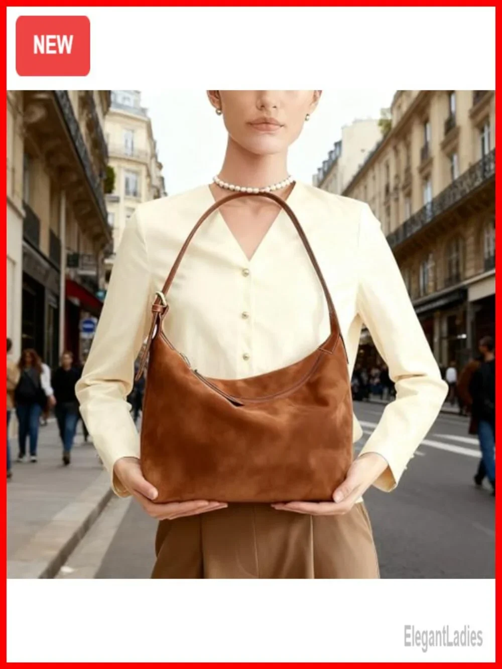 Faux Suede Hobo Bag with 2 Adjustable Straps Lightweight Soft Crossbody